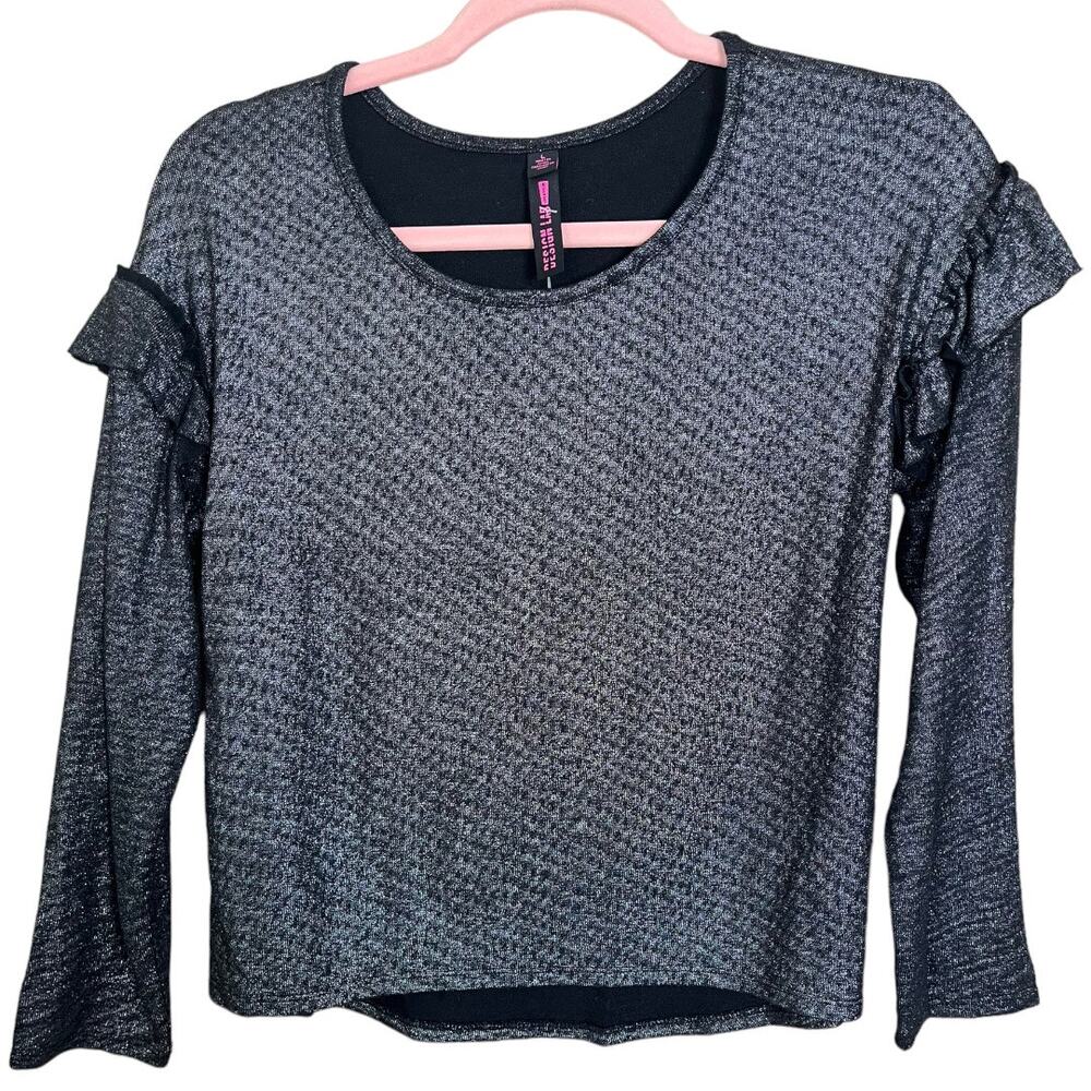 Design Lab Lord & Taylor black silver long sleeve knit top large